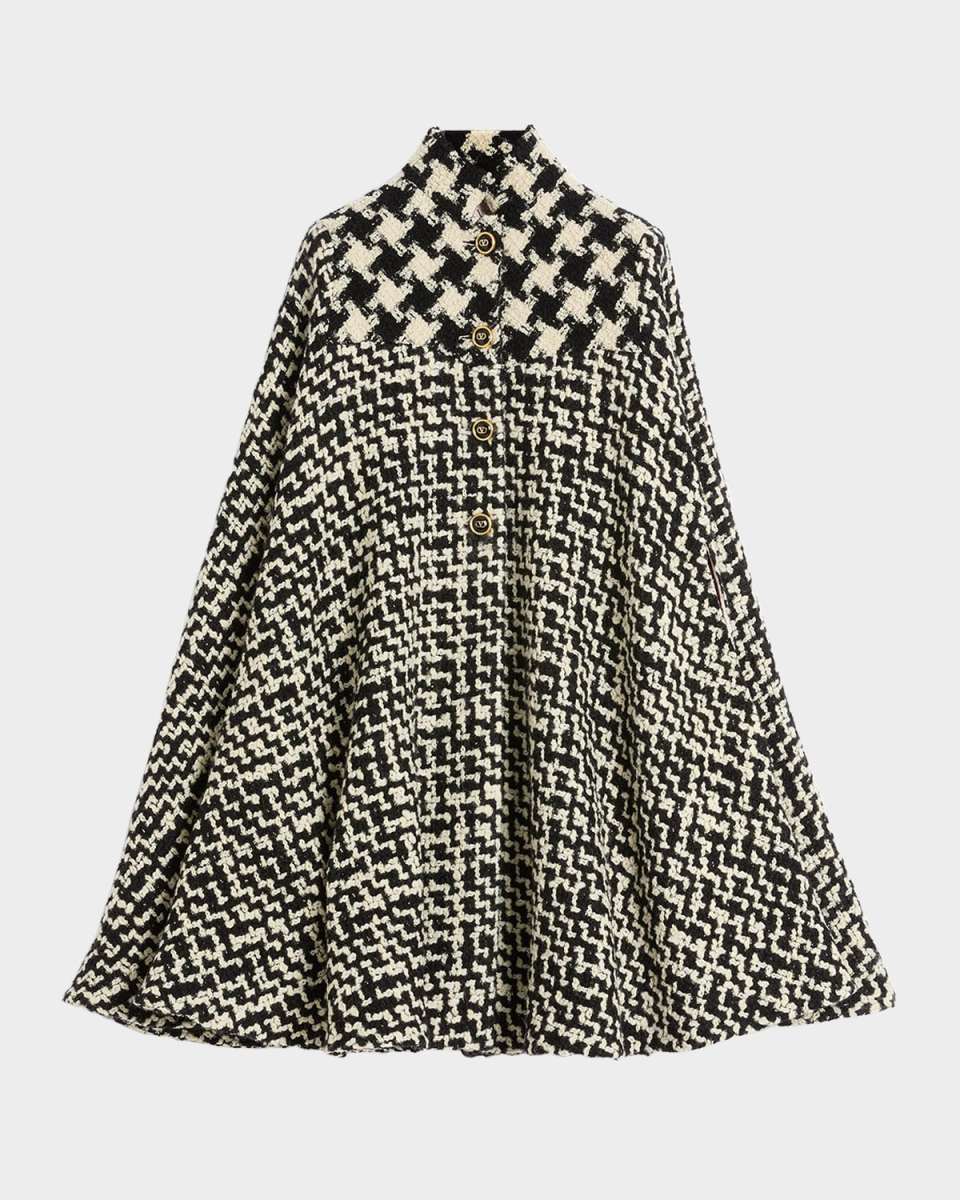 Tweed Houndstooth Wool Cape